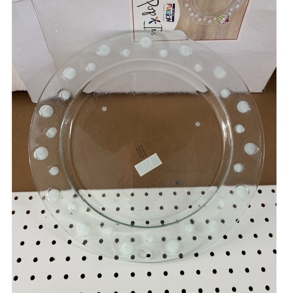 Glass Fusion Other - Glass Fusion 15.5in Clear Glass Round Platter White Polka Dot Glossy